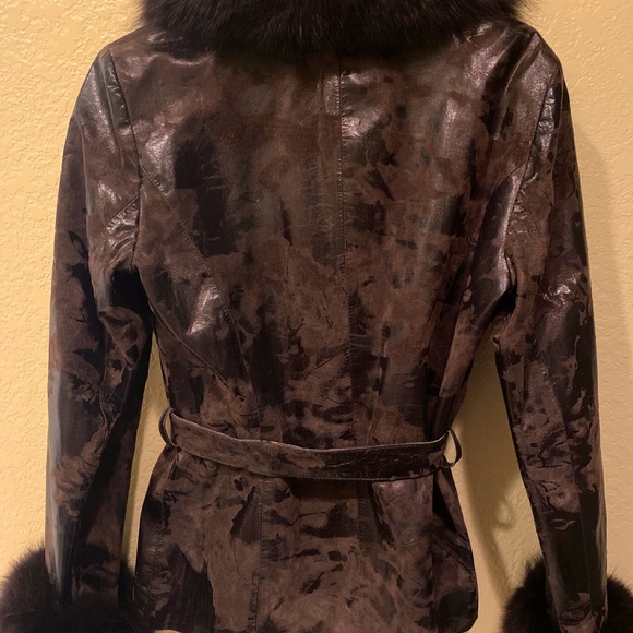 Cache Brown Leather and Faux Fur Jacket size 12. Excellent Condition, very rare! - Picture 2 of 16